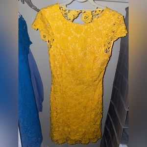 Romance Language Golden Yellow Backless Lace Dress